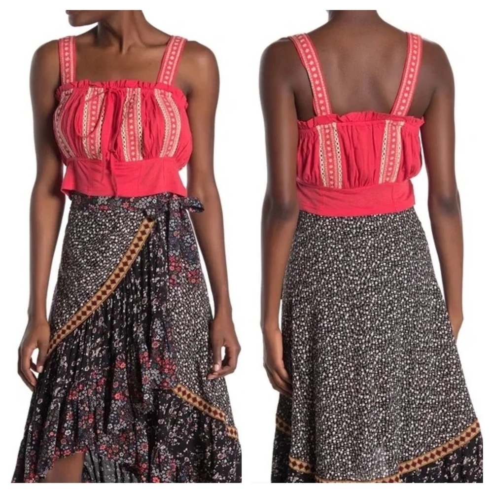 Free People Red Embroidered Crop Tank Top - Picture 5 of 8